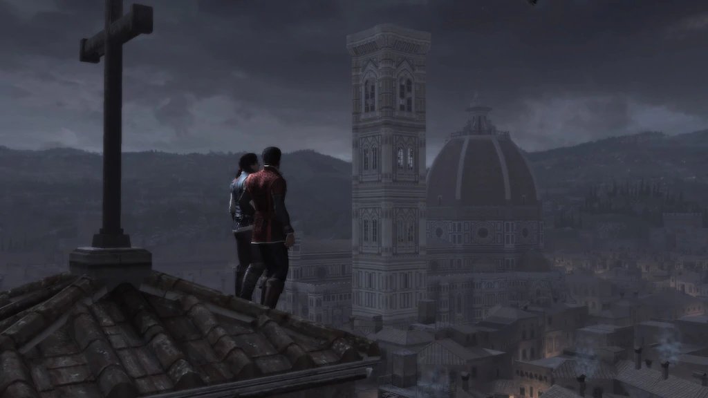 Ezio with his brother Federico on a rooftop talking about life.
Assassin's Creed II