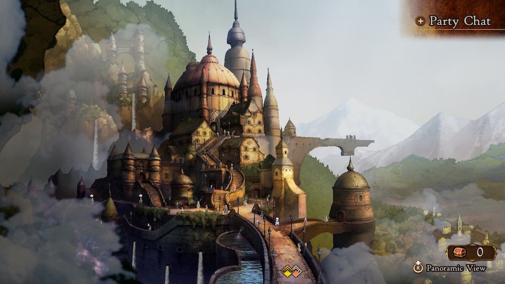 A town in Bravely Default II during day time.