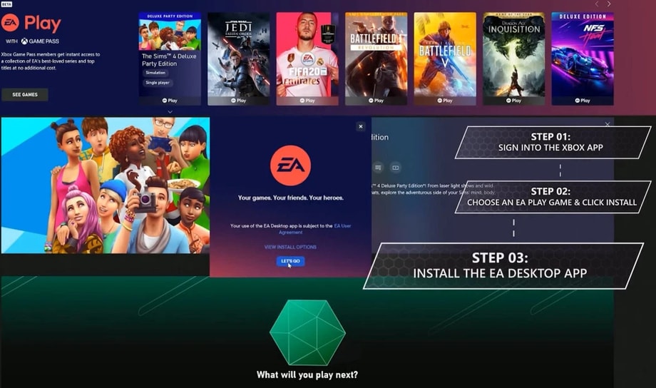 Step 1 for activating EA Play for Game Pass PC