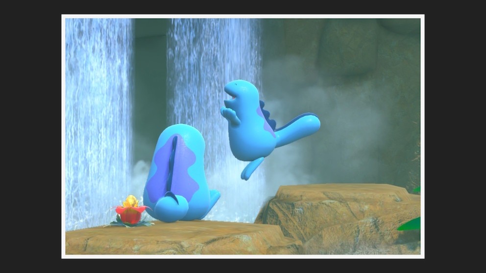 Screenshot of a Pokémon jumping in the water