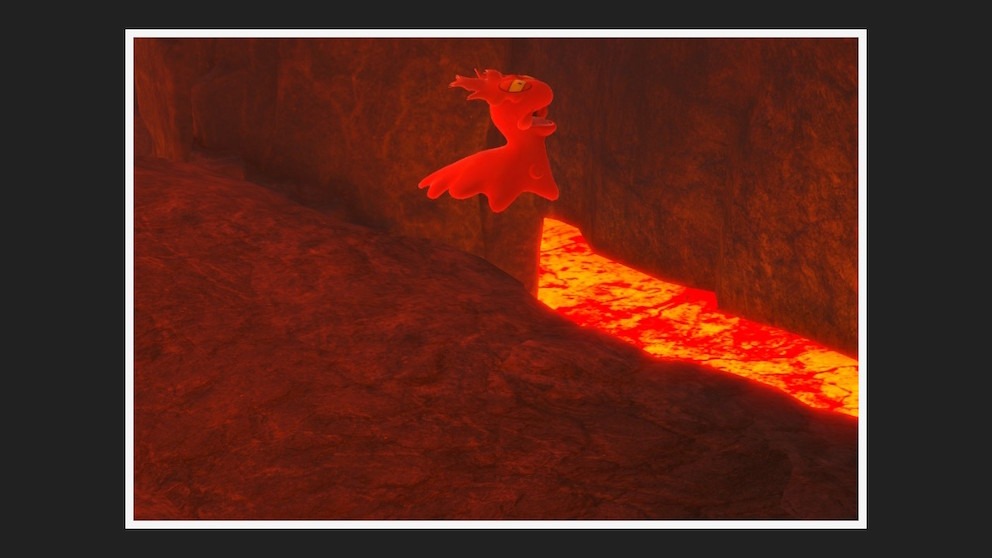 Screenshot of a slugma jumping in lava.