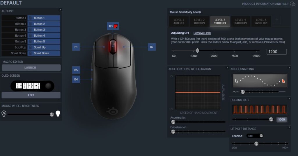The Steelseries Engine and it's options for the Steelseries Prime+.