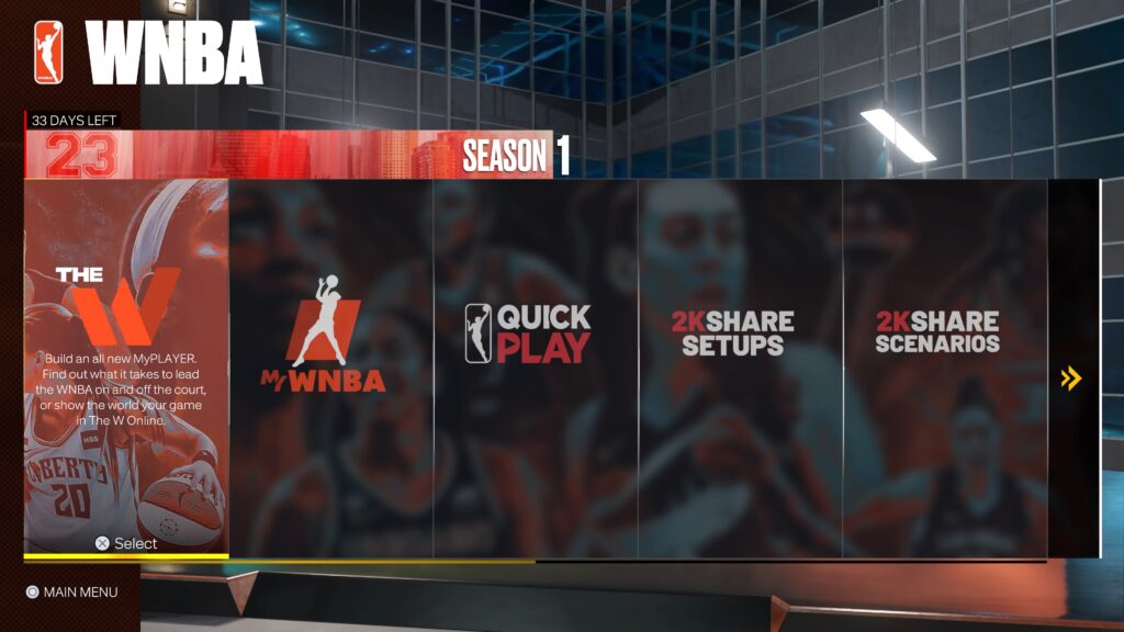 NBA 2K23 WNBA Menus