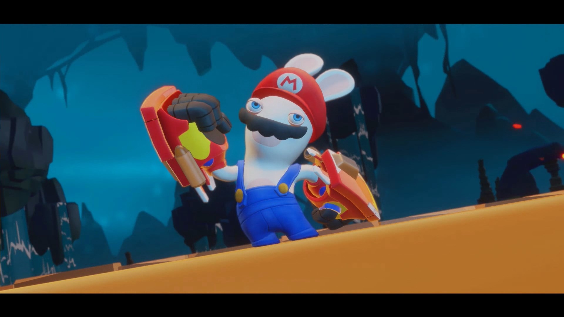 Screenshot from a cinematic: rabbid dressed as Mario
