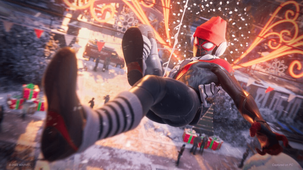 Spider-Man wearing Christmas gear