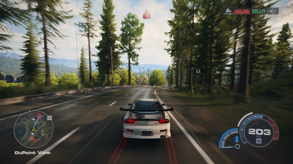 Racing through the Lakeshore forest in Need for Speed Unbound