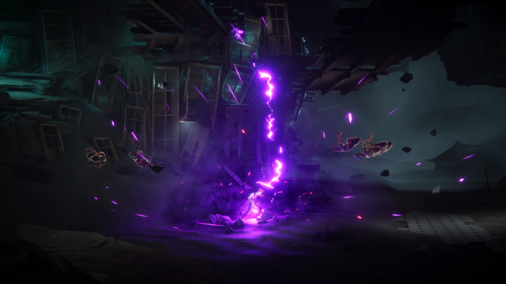 Benedict Fox exploding in purple energy 