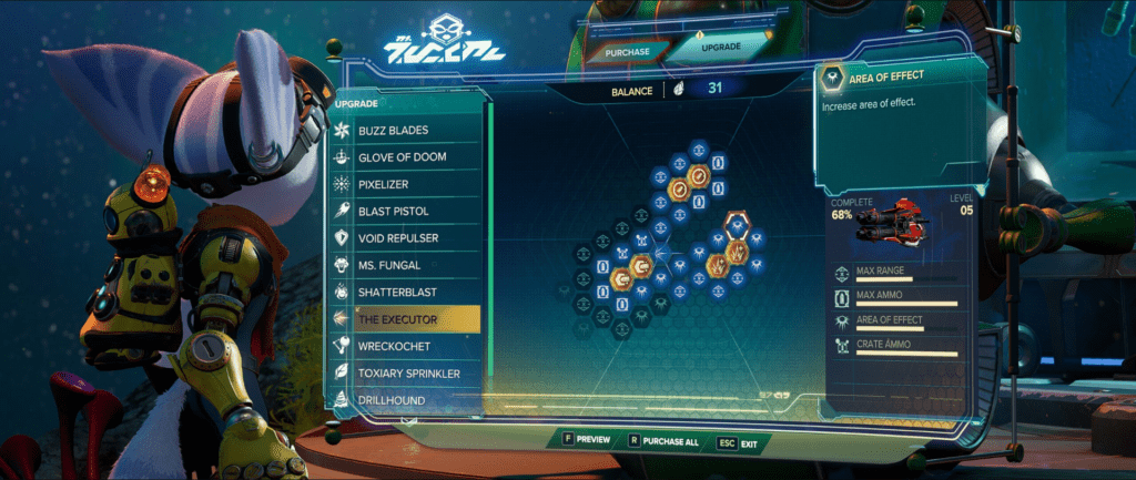 Weapon upgrades on Ratchet & Clank: A Rift Apart
