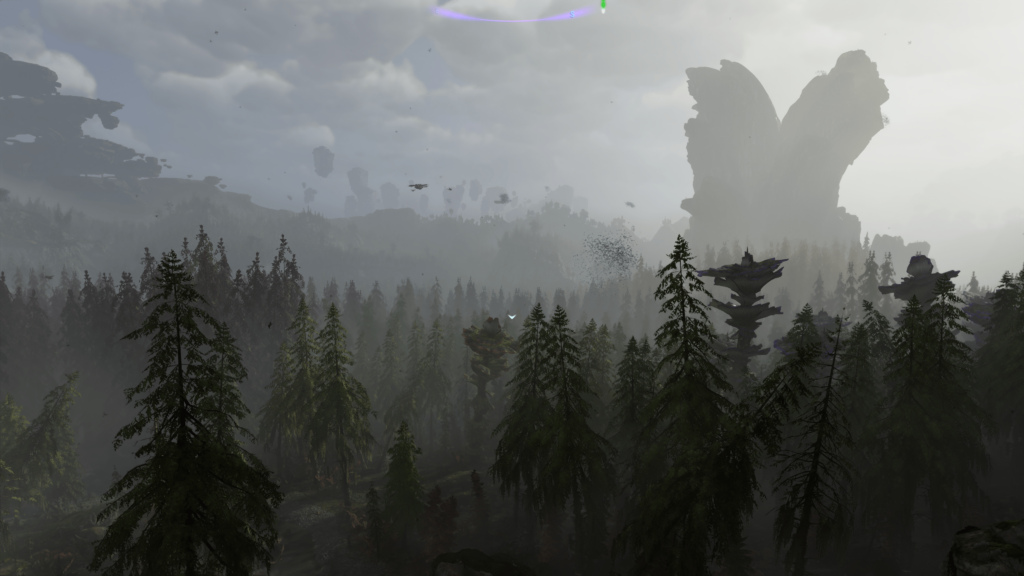 Gorgeous view of the third biome, alien palm trees litter the valley in this alien boreal forest.