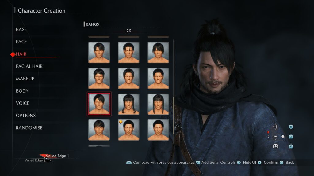 Character creation screen in Rise of the Ronin