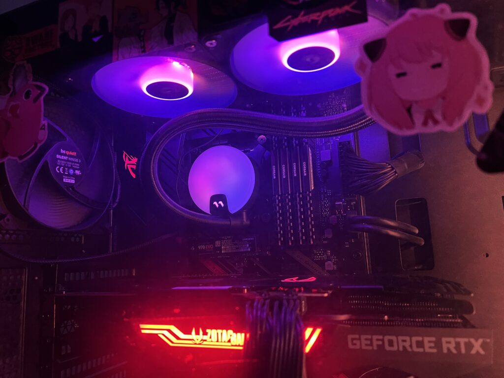 The combination of the RGB fans, RGB block and red RGB from t he Zotac RTX3080