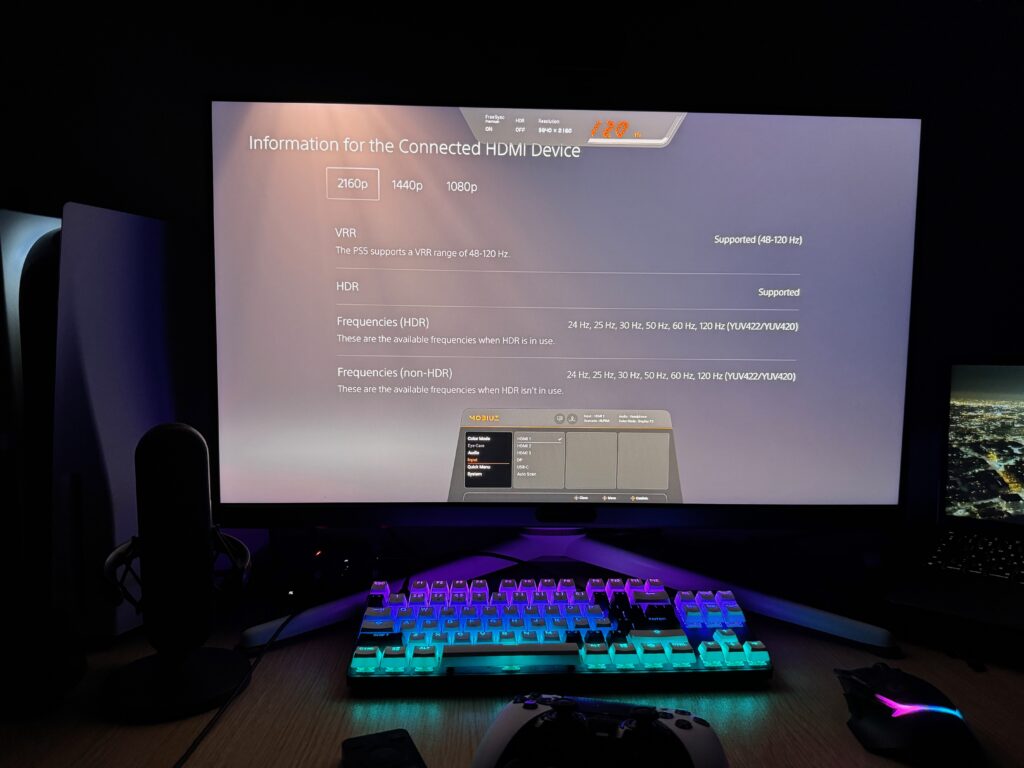 PlayStation 5 HDMI Output info on the BenQ EX21UX