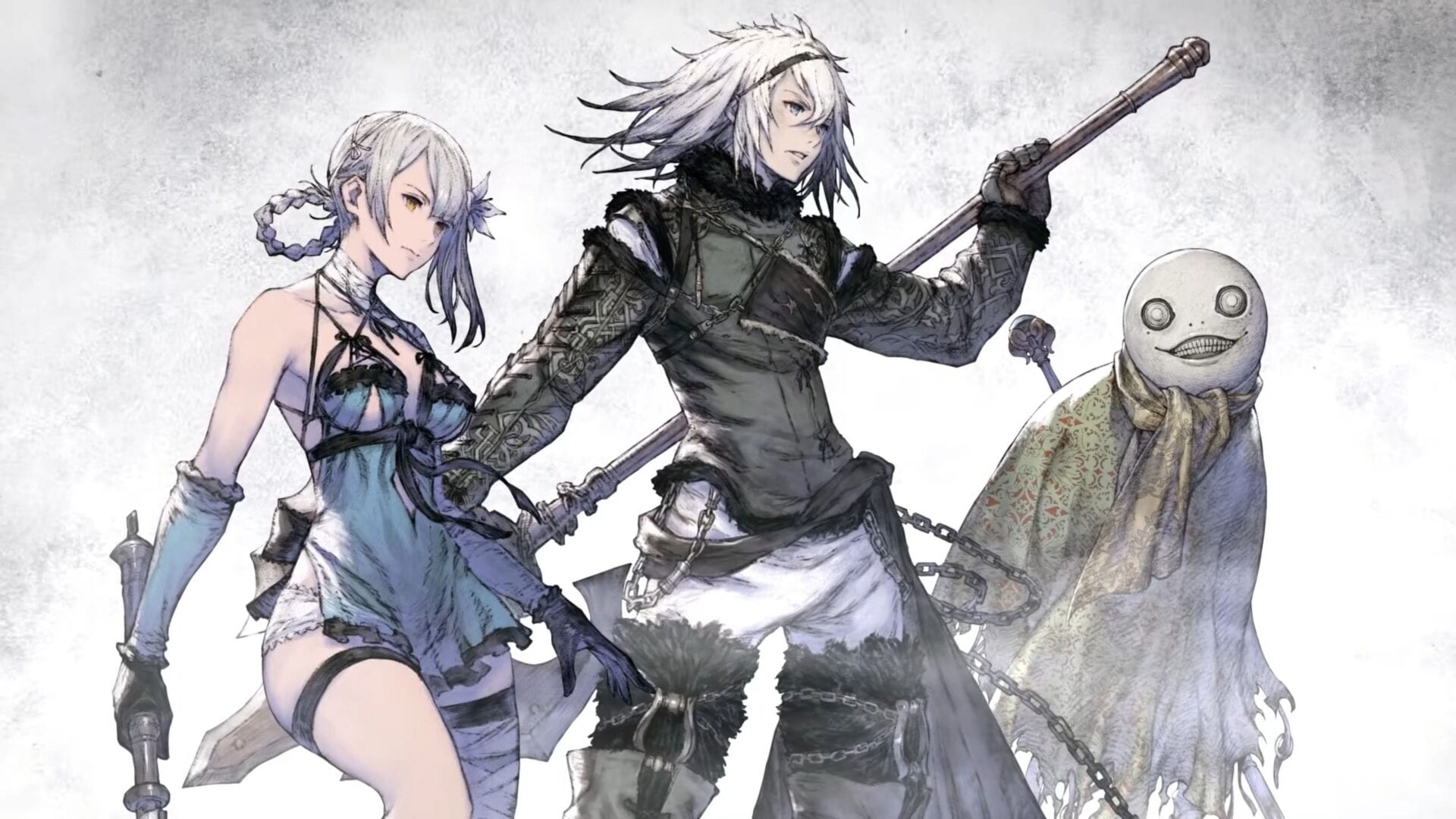 NieR Replicant art featuring Kaine, Nier and Emil