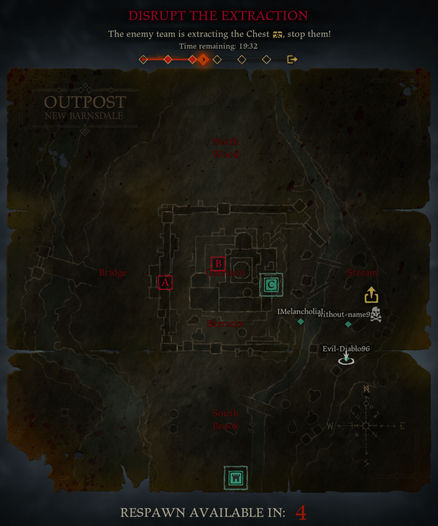 Hood Outlaws & Legends review the map with checkpoints, spawn and the current extraction point.