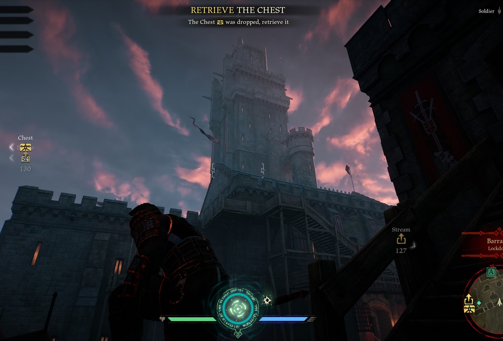 Outside view of the garrison. Towering above the players and an iconic marker on the map.