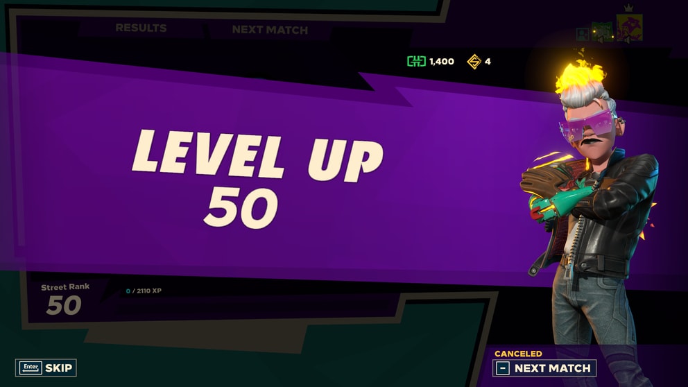 Level up screen for level 50. During this Knockout City review testing period I had no trouble getting this far.