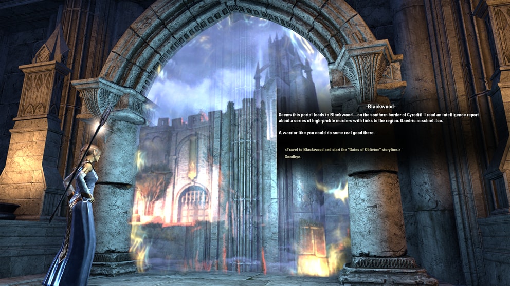 One of the gates at the end of the tutorial with some information about the expansion. Elder Scrolls Online Blackwood review with fresh character.,.