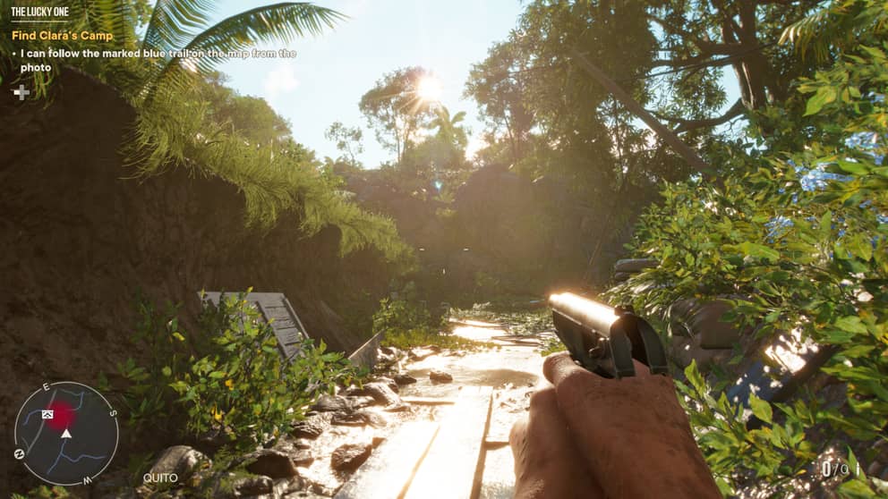 Far Cry 6 beautifull visuals as sun reflects off surfaces.