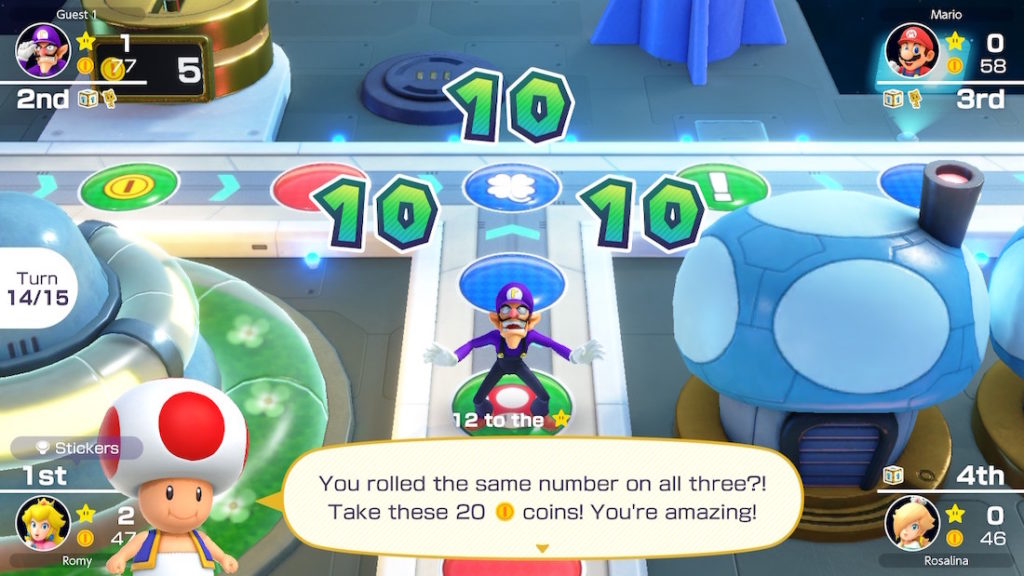 Lucky dice roll in Mario Party Superstars