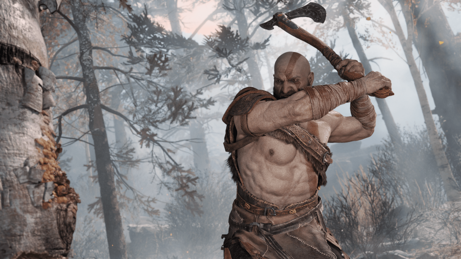 Kratos swinging his leviathan axe