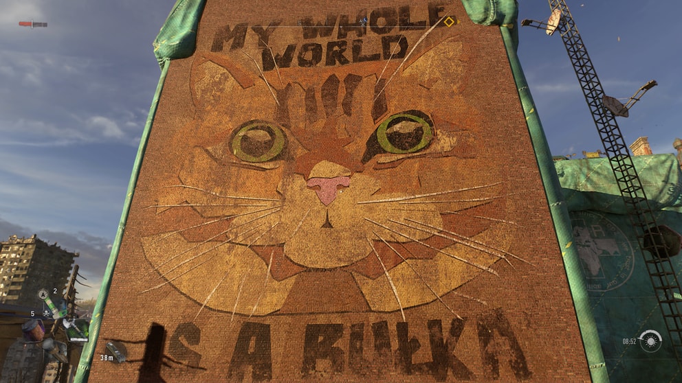Some of the murals in game are amazing. Well almost all of them. This one is a huge orange cat face with "My whole world is a Bulka" text.
