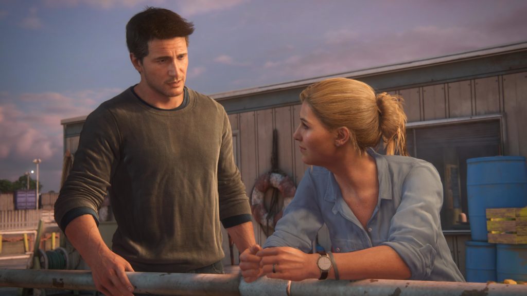Uncharted Drake and Elena speaking intimately
