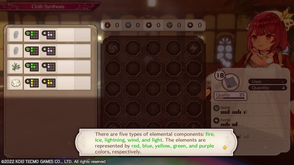 Example of the crafting screen
