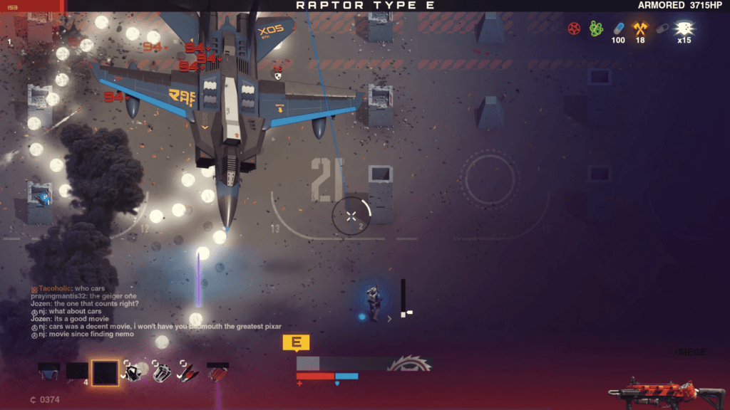 Synthetik character dodging bullets from a warplane.