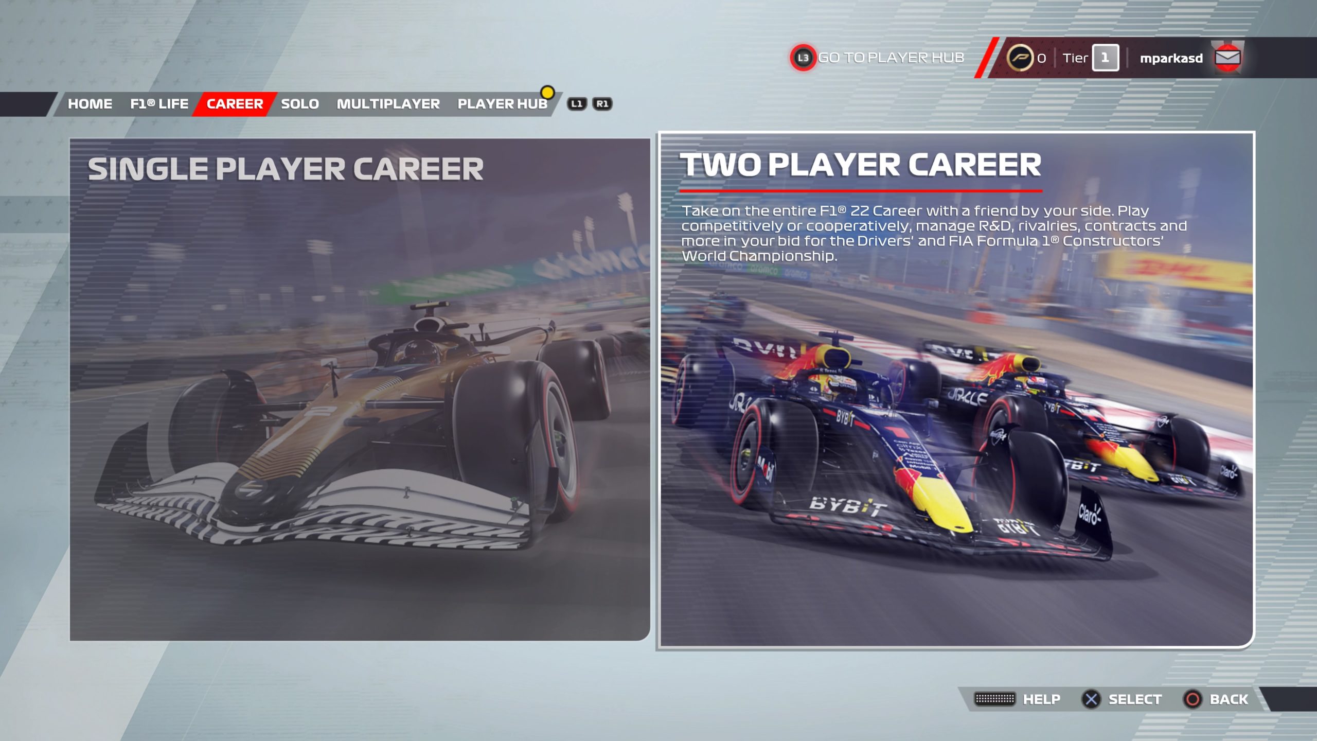 F1 22 Single or Two player career