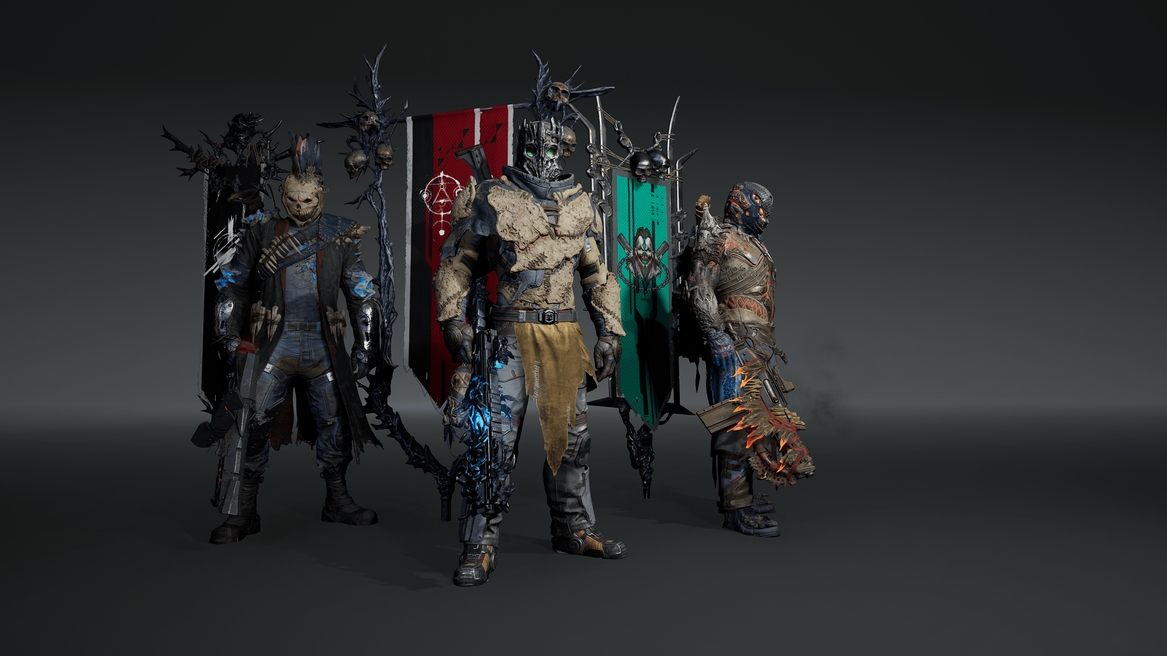 Party of diverse cosmetics and pretty cool armor ready to load in.