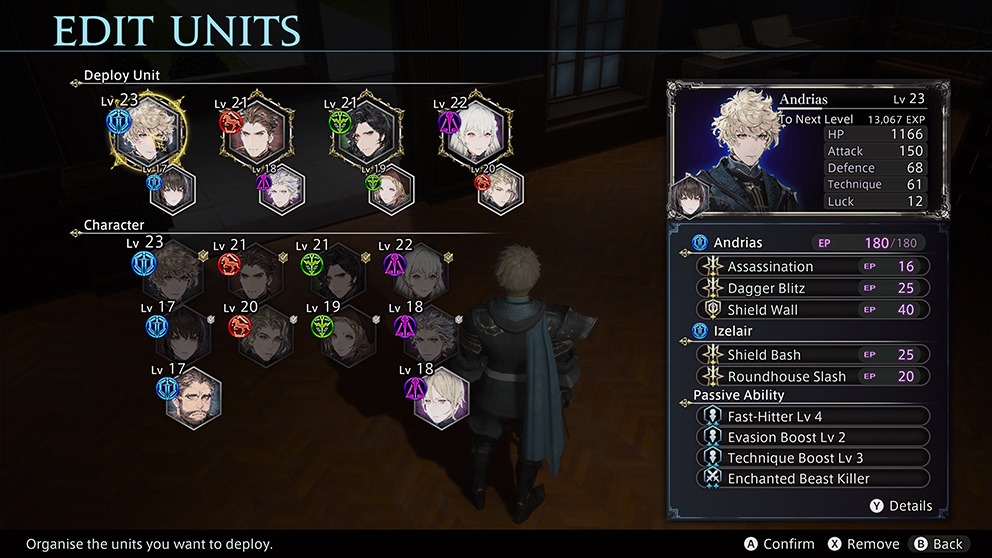 The DioField Chronicle Party composition planning screen