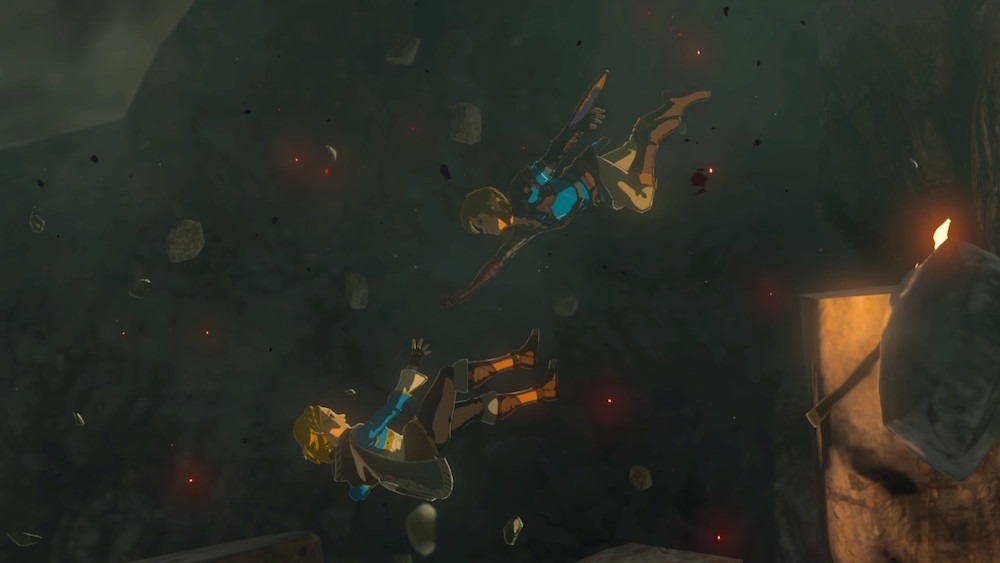 Zelda and Link falling during the Upheaval