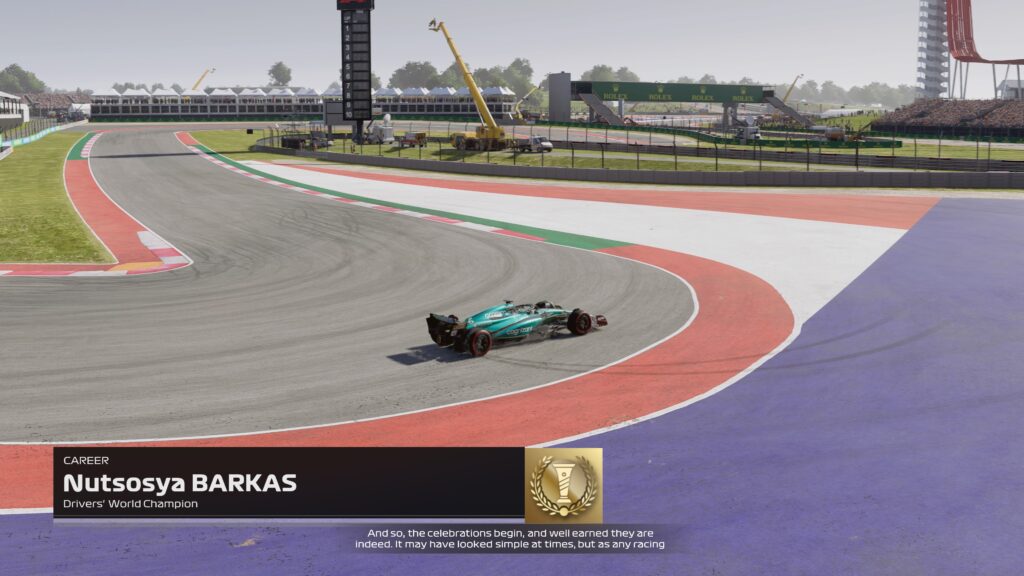 Winning the F1 Drivers Championship in My Career game mode.