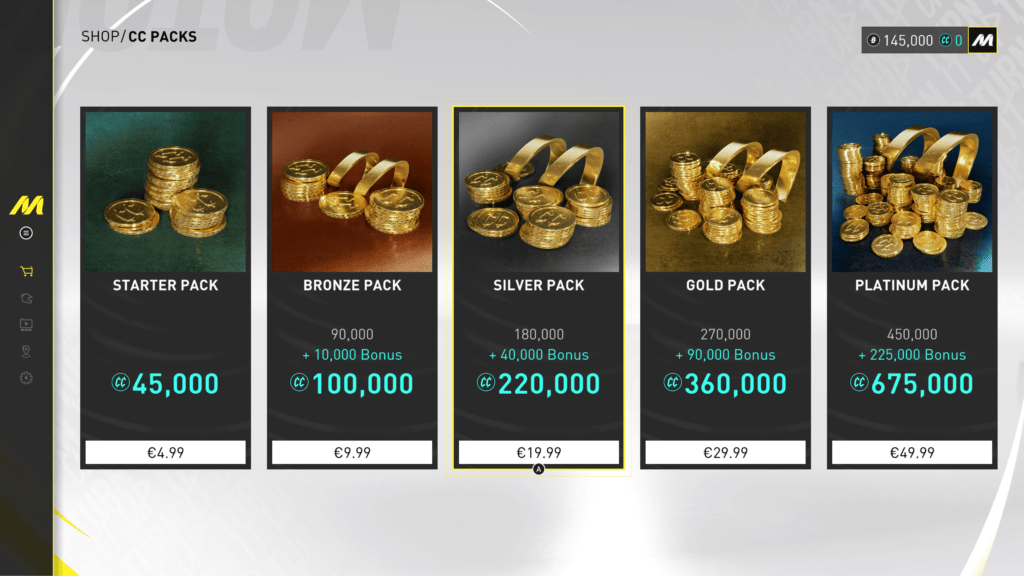 premium currency option that can be used for cars, cosmetics and packs.