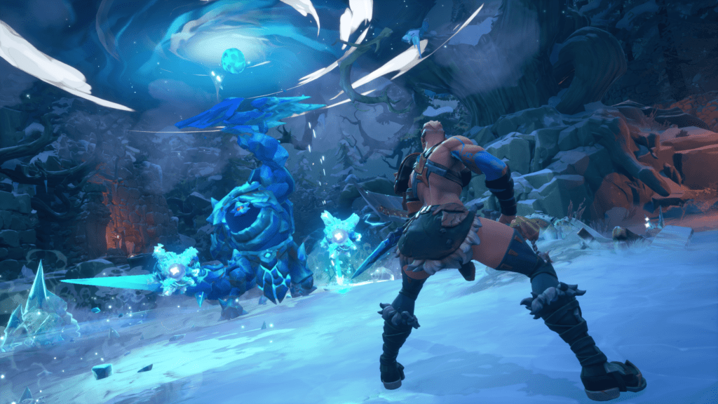 Wayfinder in front of a frozen enemy