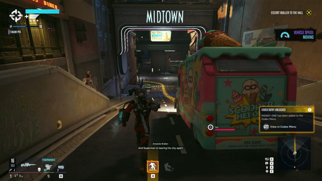 An icecream truck to escort, very colorfull, a line showing the way.