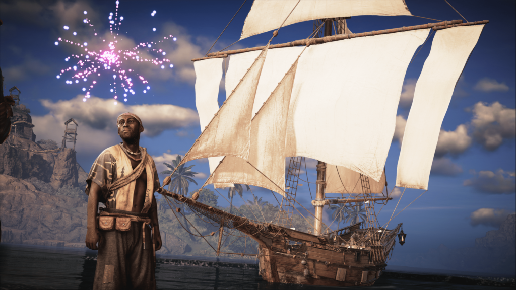After building the ship you get a fireworks display and the builder standing proud before the ship.