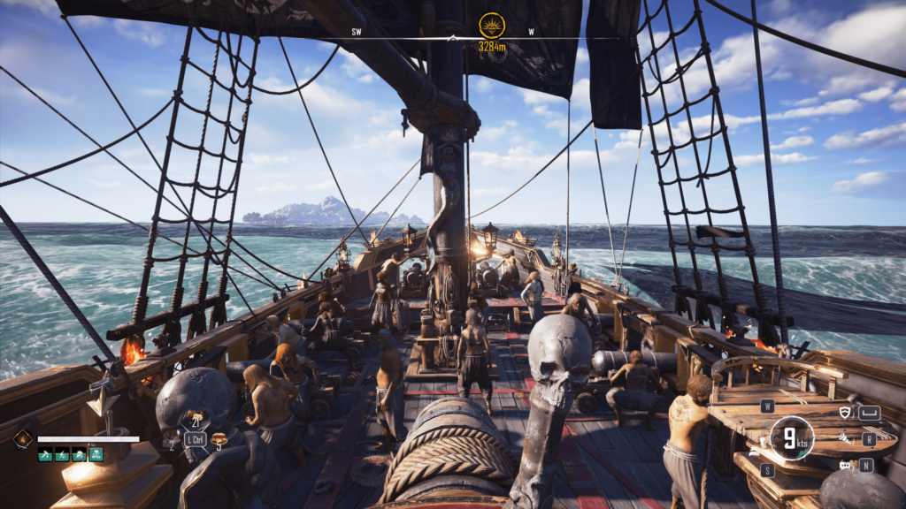 First person sailing is kinda nice, you see your skins of the crew and steering wheel.