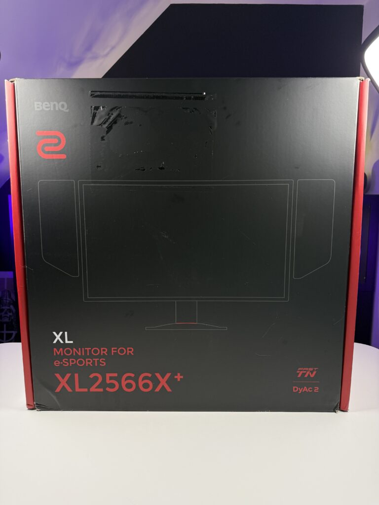 Huge box of the BenQ Zowie XL2566X+ A black and red box.