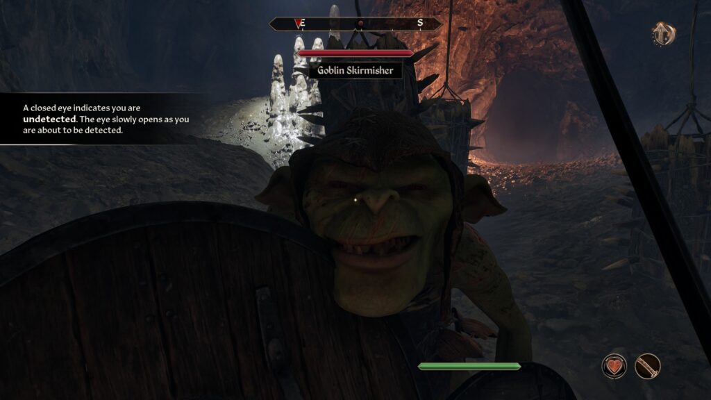 A goblin skirmisher getting in your face in the The Elder Scrolls IV: Oblivion Remastered tutorial.